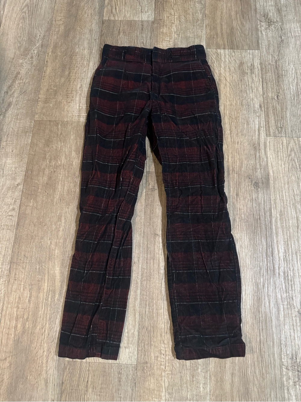 Dickies Men's Red and Black Plaid Corduroy Pants